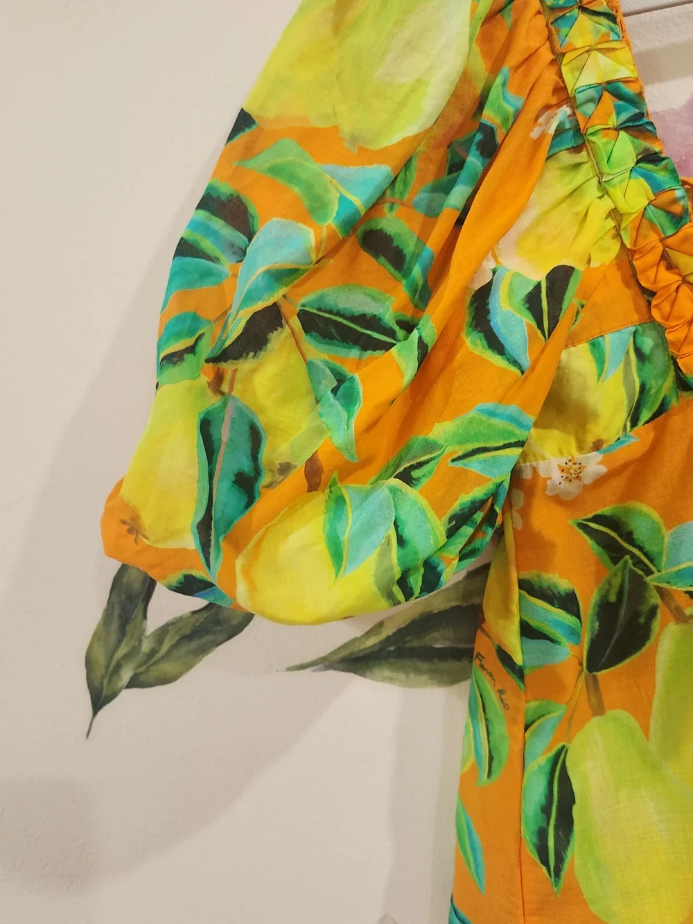 Orange Lemon-Print Peasant Blouse Farm Rio  - Womens Size Xs